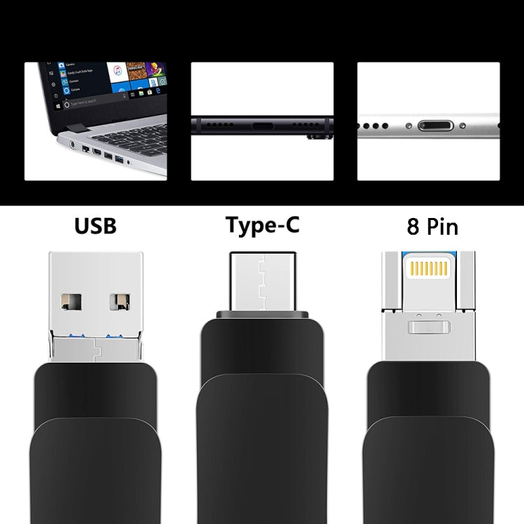 USB 3.0 + 8 針 + USB-C / Type-C 三合一行動電腦金屬隨身碟，8GB，16GB，32GB，64GB