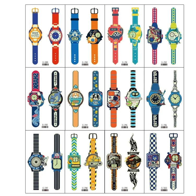 20片兒童防水發光卡通手錶紋身貼紙，Ei-289, EI-290, Ei-291, EI-292, Ei-293, Ei-294, Ei-295, Ei-296, Ei-297, Ei-298, Ei-299, EI-300