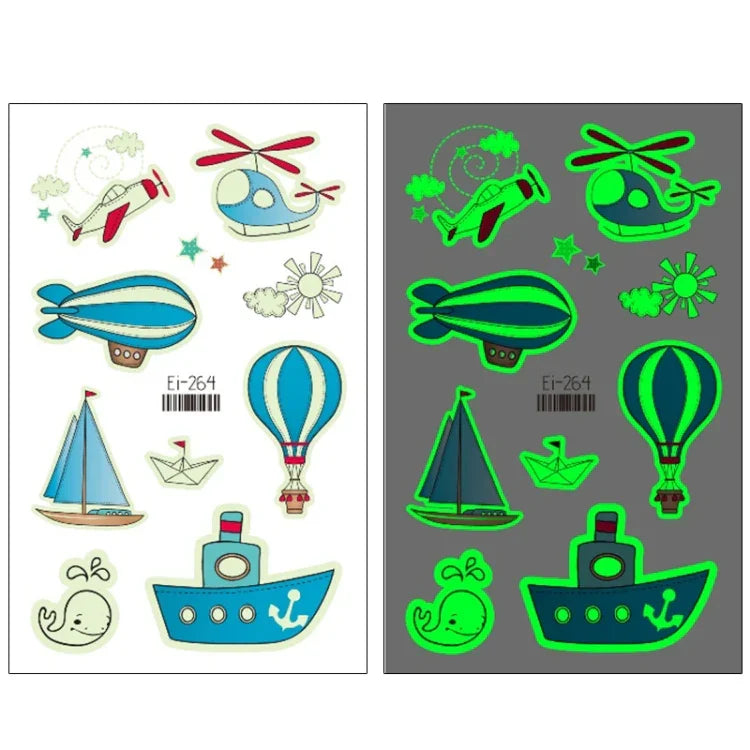 20片防水兒童發光卡通交通工具紋身貼紙，Ei-261, Ei-262, Ei-263, Ei-264, Ei-265, Ei-266, Ei-267, Ei-268, Ei-269, Ei-270, Ei-271, Ei-272, Ei-273, Ei-274, Ei-275, Ei-276