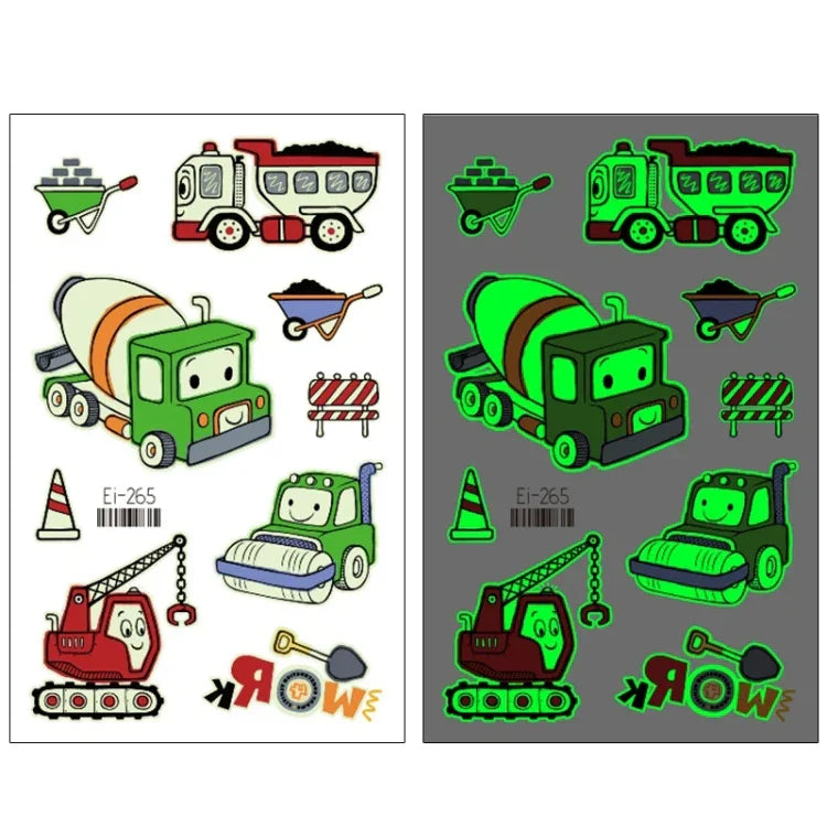 20片防水兒童發光卡通交通工具紋身貼紙，Ei-261, Ei-262, Ei-263, Ei-264, Ei-265, Ei-266, Ei-267, Ei-268, Ei-269, Ei-270, Ei-271, Ei-272, Ei-273, Ei-274, Ei-275, Ei-276