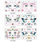 10片防水音樂節亮片紋身貼紙，LG-001，LG-002，LG-003，LG-004，LG-005，LG-006