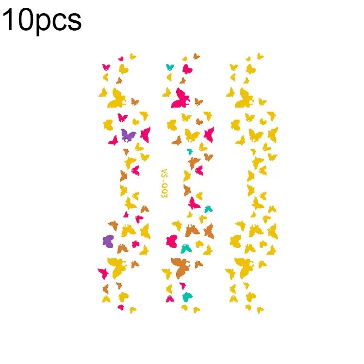 10片燙金防水音樂節面部紋身貼紙，VS-001、VS-002、VS-003、VS-004、VS-005、VS-006、VS-007、VS-008、VS-009、VS-010