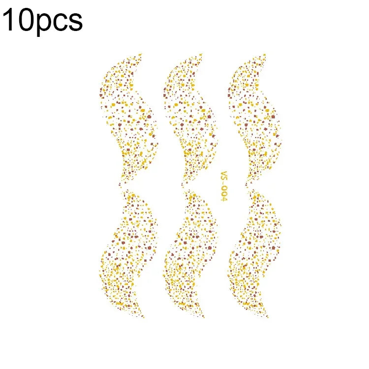 10片燙金防水音樂節面部紋身貼紙，VS-001、VS-002、VS-003、VS-004、VS-005、VS-006、VS-007、VS-008、VS-009、VS-010