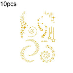 10片燙金防水音樂節面部紋身貼紙，VS-001、VS-002、VS-003、VS-004、VS-005、VS-006、VS-007、VS-008、VS-009、VS-010