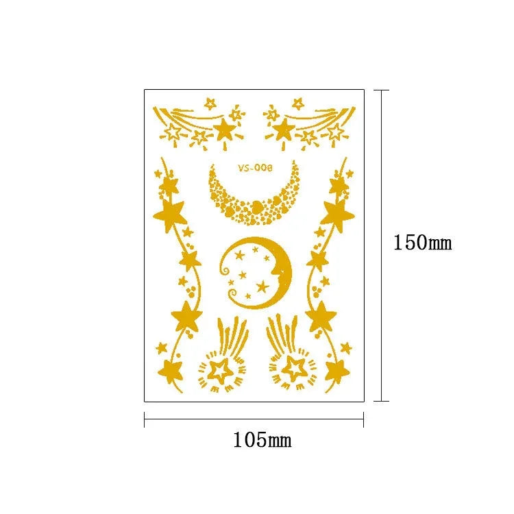 10片燙金防水音樂節面部紋身貼紙，VS-001、VS-002、VS-003、VS-004、VS-005、VS-006、VS-007、VS-008、VS-009、VS-010
