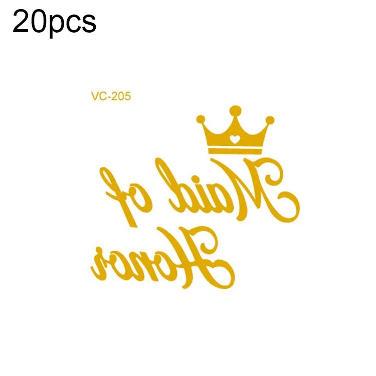 20片防水單身派對燙金婚禮新娘紋身貼紙，VC-204、VC-205、VC-206、VC-207、VC-208、VC-209、VC-210、VC-211、VC-212、VC-213、VC-214、VC-215、VC-216、VC-217、VC-218、VC-227、VC-228、VC-229、VC-230、VC-231、VC-232、VC-233