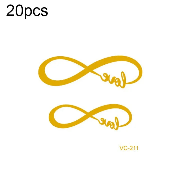 20片防水單身派對燙金婚禮新娘紋身貼紙，VC-204、VC-205、VC-206、VC-207、VC-208、VC-209、VC-210、VC-211、VC-212、VC-213、VC-214、VC-215、VC-216、VC-217、VC-218、VC-227、VC-228、VC-229、VC-230、VC-231、VC-232、VC-233