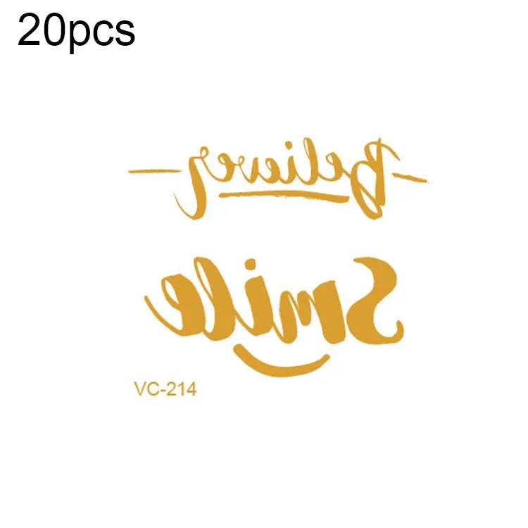 20片防水單身派對燙金婚禮新娘紋身貼紙，VC-204、VC-205、VC-206、VC-207、VC-208、VC-209、VC-210、VC-211、VC-212、VC-213、VC-214、VC-215、VC-216、VC-217、VC-218、VC-227、VC-228、VC-229、VC-230、VC-231、VC-232、VC-233