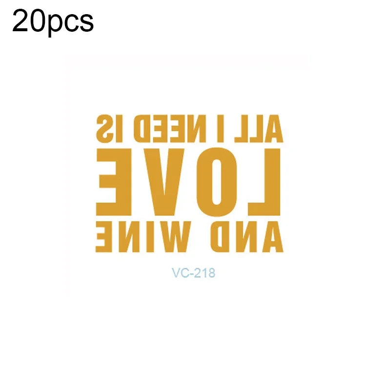 20片防水單身派對燙金婚禮新娘紋身貼紙，VC-204、VC-205、VC-206、VC-207、VC-208、VC-209、VC-210、VC-211、VC-212、VC-213、VC-214、VC-215、VC-216、VC-217、VC-218、VC-227、VC-228、VC-229、VC-230、VC-231、VC-232、VC-233