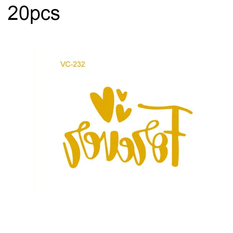 20片防水單身派對燙金婚禮新娘紋身貼紙，VC-204、VC-205、VC-206、VC-207、VC-208、VC-209、VC-210、VC-211、VC-212、VC-213、VC-214、VC-215、VC-216、VC-217、VC-218、VC-227、VC-228、VC-229、VC-230、VC-231、VC-232、VC-233