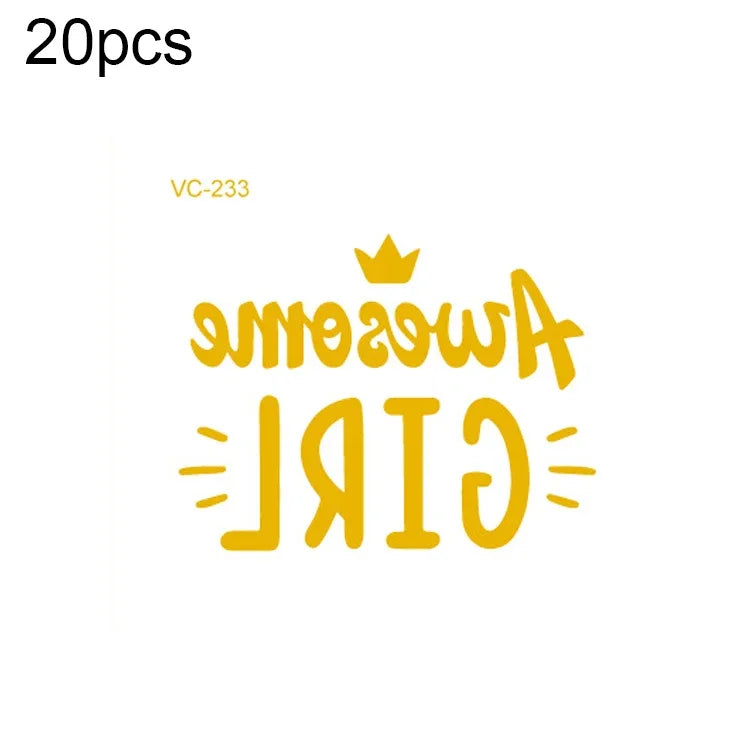 20片防水單身派對燙金婚禮新娘紋身貼紙，VC-204、VC-205、VC-206、VC-207、VC-208、VC-209、VC-210、VC-211、VC-212、VC-213、VC-214、VC-215、VC-216、VC-217、VC-218、VC-227、VC-228、VC-229、VC-230、VC-231、VC-232、VC-233