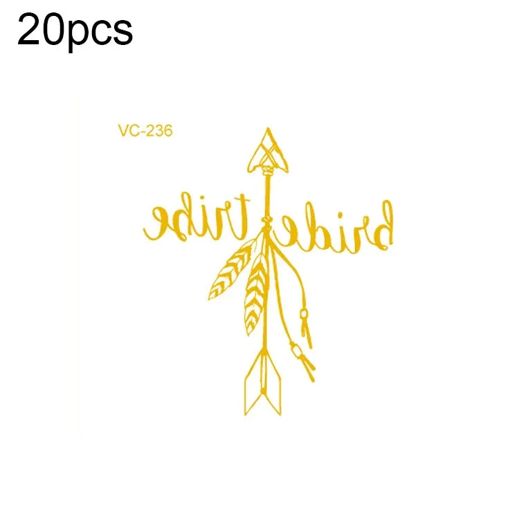 20片防水單身派對燙金婚禮新娘紋身貼紙，VC-204、VC-205、VC-206、VC-207、VC-208、VC-209、VC-210、VC-211、VC-212、VC-213、VC-214、VC-215、VC-216、VC-217、VC-218、VC-227、VC-228、VC-229、VC-230、VC-231、VC-232、VC-233
