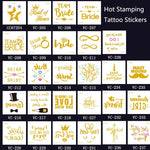 20片防水單身派對燙金婚禮新娘紋身貼紙，VC-204、VC-205、VC-206、VC-207、VC-208、VC-209、VC-210、VC-211、VC-212、VC-213、VC-214、VC-215、VC-216、VC-217、VC-218、VC-227、VC-228、VC-229、VC-230、VC-231、VC-232、VC-233