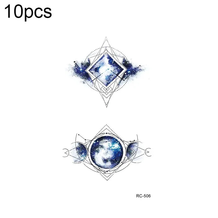 10片防水小清新水轉印彩色紋身貼紙，RC-501、RC-502、RC-503、RC-504、RC-505、RC-506、RC-507、RC-508、RC-509、RC-510、RC-511、RC-512、RC-513、RC-514、RC-515、RC-516