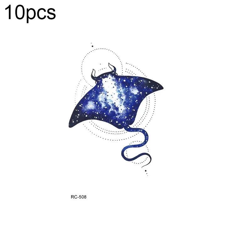 10片防水小清新水轉印彩色紋身貼紙，RC-501、RC-502、RC-503、RC-504、RC-505、RC-506、RC-507、RC-508、RC-509、RC-510、RC-511、RC-512、RC-513、RC-514、RC-515、RC-516