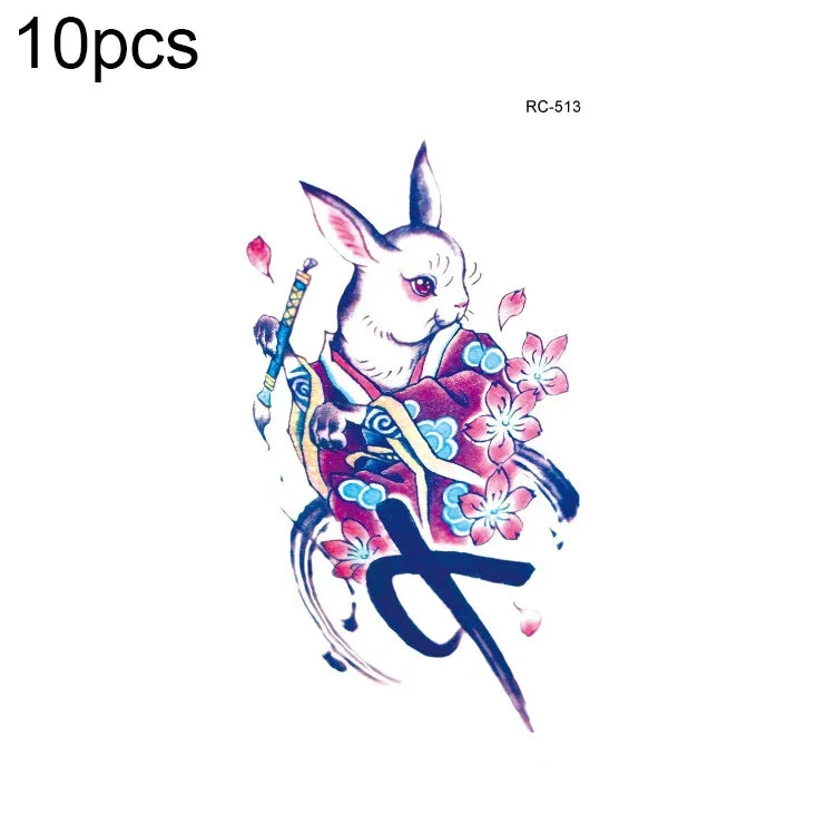 10片防水小清新水轉印彩色紋身貼紙，RC-501、RC-502、RC-503、RC-504、RC-505、RC-506、RC-507、RC-508、RC-509、RC-510、RC-511、RC-512、RC-513、RC-514、RC-515、RC-516
