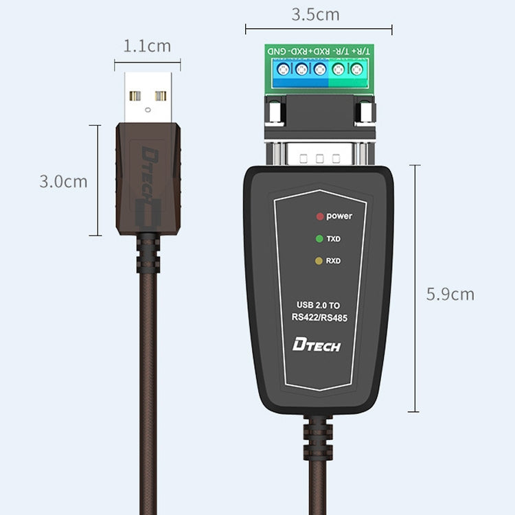 DTECH DT-5019 USB 轉 RS485 / RS422 轉換線，FT232 晶片，長度：0.5m、1.5m