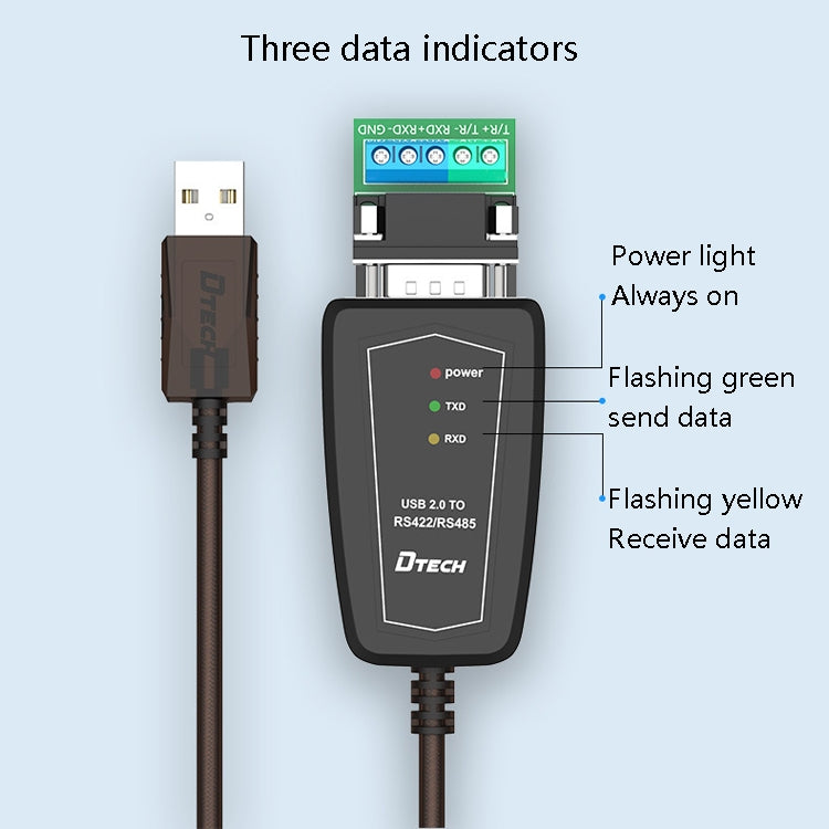 DTECH DT-5019 USB 轉 RS485 / RS422 轉換線，FT232 晶片，長度：0.5m、1.5m