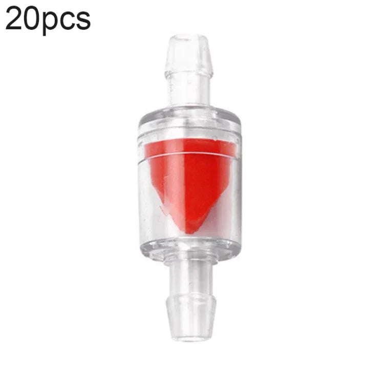 20 件魚缸增氧泵氣管止回閥，4mm（紅色）、4mm（黑色）、4mm（白色）、4mm（藍色）、8mm（紅色）、10mm（白色）、12mm（白色）、4mm（白紅）