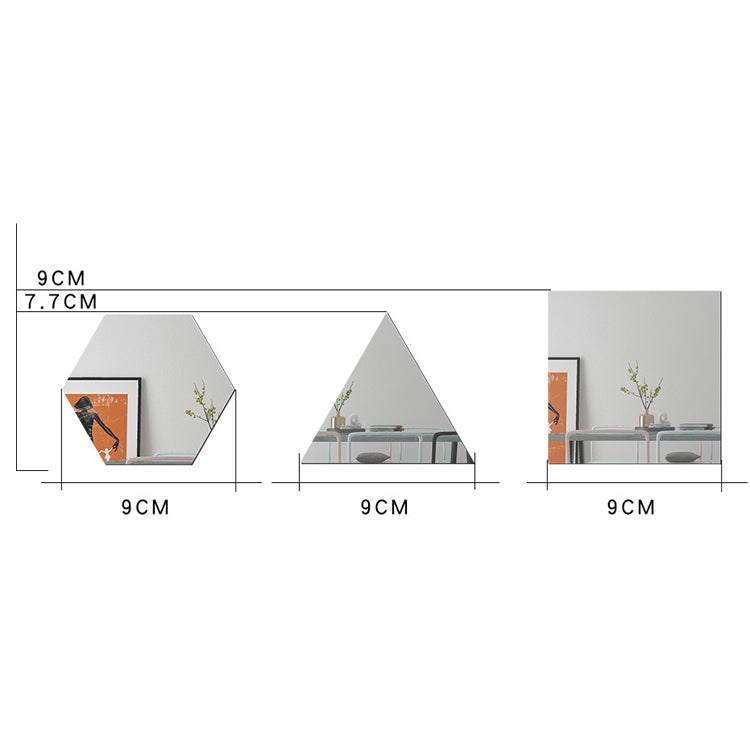 Ym300 16件套家用個人牆貼DIY壓克力牆面裝飾鏡，六角黑色，六角銀色，六角金色，四方黑色，四方銀色，四方金色，三角黑色，三角銀色，三角金色