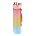 1000ml 大容量漸層色塑膠運動水杯，櫻桃粉、天空藍、銀灰色