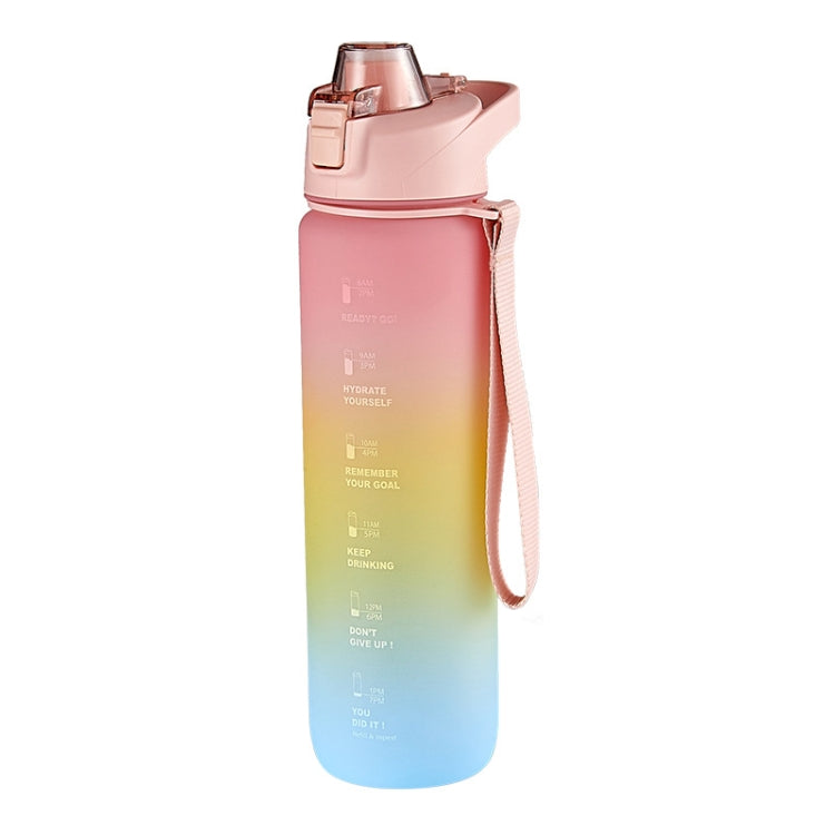 1000ml 大容量漸層色塑膠運動水杯，櫻桃粉、天空藍、銀灰色