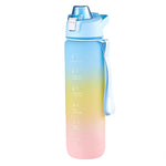 1000ml 大容量漸層色塑膠運動水杯，櫻桃粉、天空藍、銀灰色