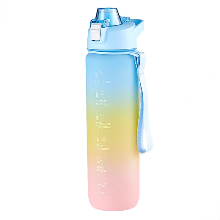 1000ml 大容量漸層色塑膠運動水杯，櫻桃粉、天空藍、銀灰色