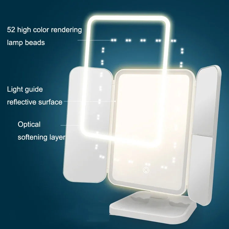 430三面折疊LED化妝鏡檯燈，插電式，充電式，三色光充電式