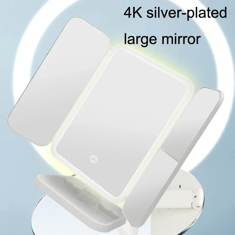 430三面折疊LED化妝鏡檯燈，插電式，充電式，三色光充電式