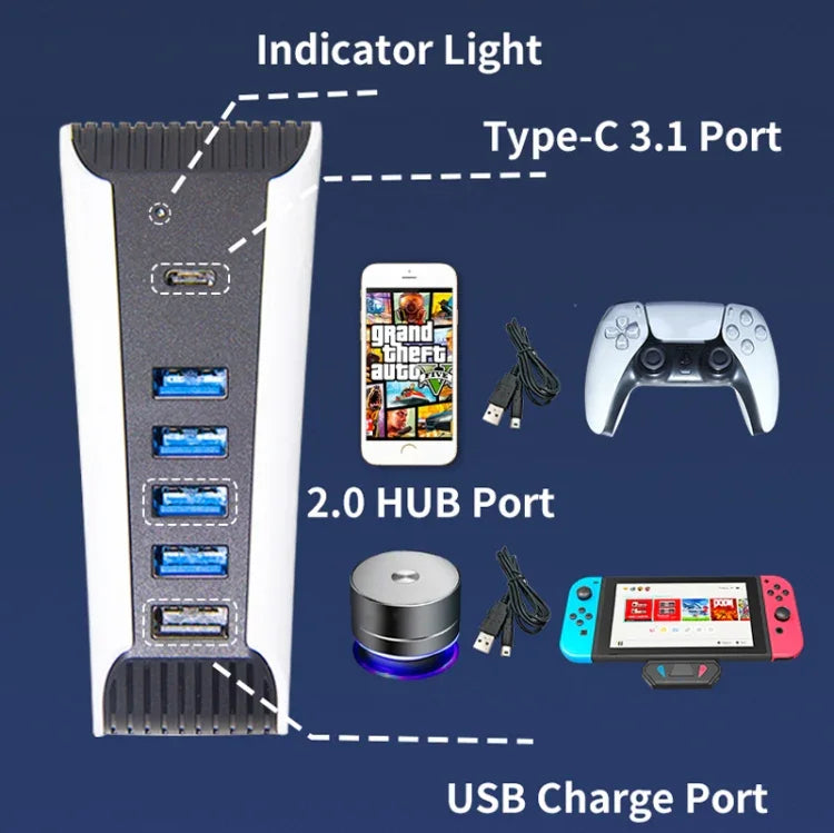 5 合 1 USB 集線器 適用於 PS5 主機，適用於 PS5 5 合 1