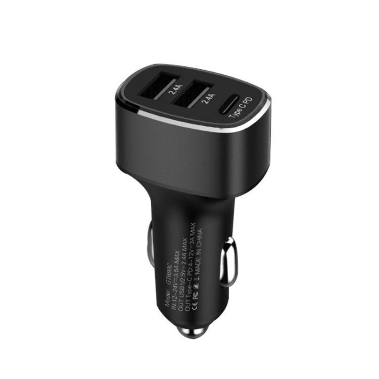 QIAKEY GT690C Dual USB + USB-C / Type-C Aluminum Alloy Three-Hole Car Charger, Black, Gray