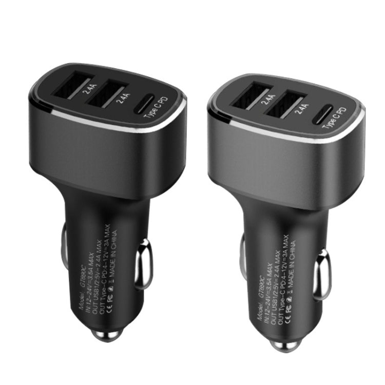 QIAKEY GT690C Dual USB + USB-C / Type-C Aluminum Alloy Three-Hole Car Charger, Black, Gray