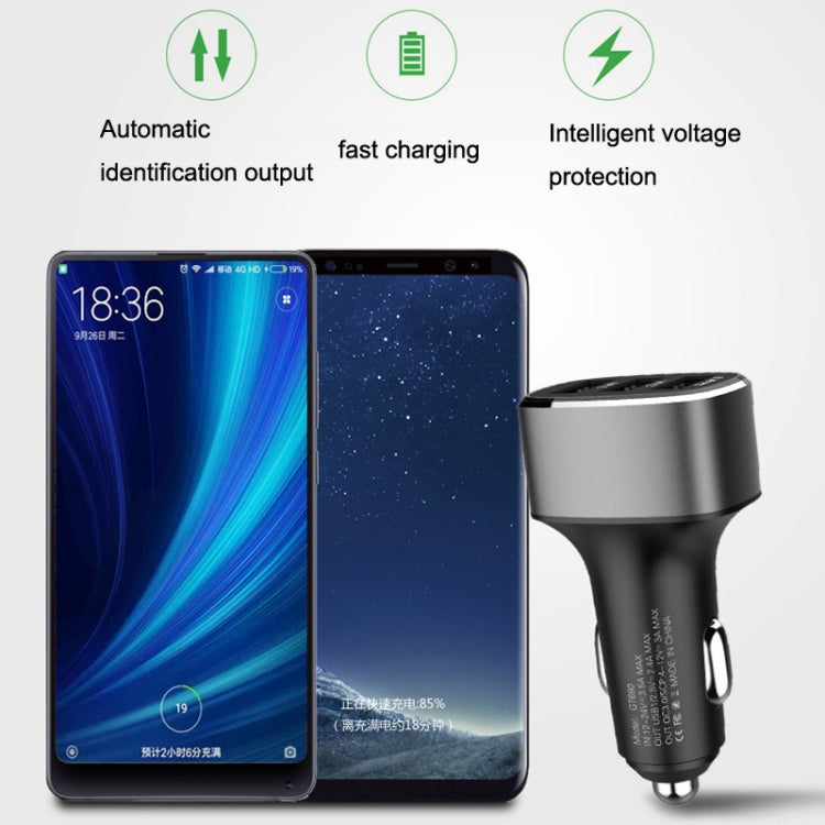 QIAKEY GT690C Dual USB + USB-C / Type-C Aluminum Alloy Three-Hole Car Charger, Black, Gray