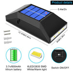 戶外裝飾防水太陽能壁燈，規格：6 顆 LED 白光，6 顆 LED 暖光