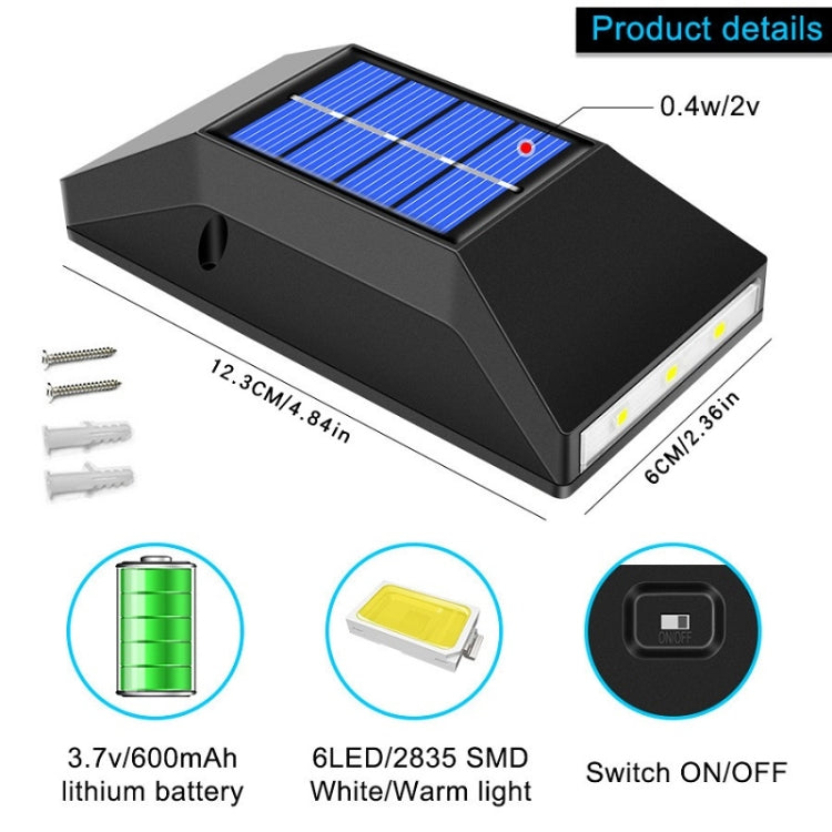 戶外裝飾防水太陽能壁燈，規格：6 顆 LED 白光，6 顆 LED 暖光