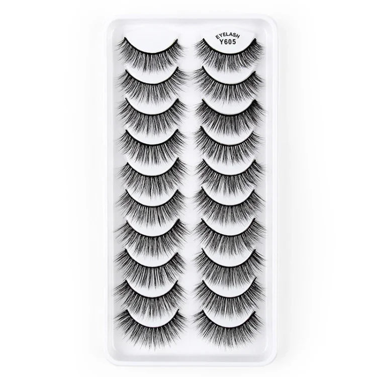 10對3D貓眼假睫毛自然濃密蓬鬆睫毛，Y600，Y601，Y602，Y603，Y604，Y605，Y606，Y607，Y608，Y609