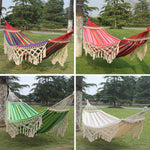 200x150cm 雙人戶外露營流蘇帆布吊床，帶支架，彩色條紋、粉色條紋、白色