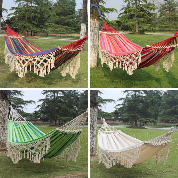 200x150cm 雙人戶外露營流蘇帆布吊床，帶支架，彩色條紋、粉色條紋、白色
