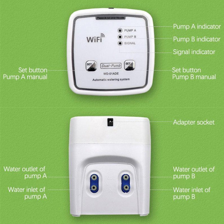 WD-01ADE WIFI園藝滴灌控制器，雙泵15盆，雙泵20盆