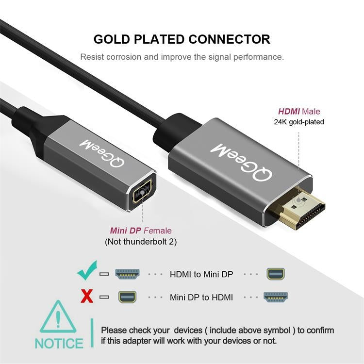 QGeeM QG-HD02 HDMI 單一轉 Mini DP 轉換器