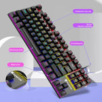 XUNFOX K80 87鍵有線遊戲機械背光鍵盤，線長1.5米，白黃、黑灰、粉白、藍白、白藍、黃白、灰黑