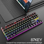 XUNFOX K80 87鍵有線遊戲機械背光鍵盤，線長1.5米，白黃、黑灰、粉白、藍白、白藍、黃白、灰黑