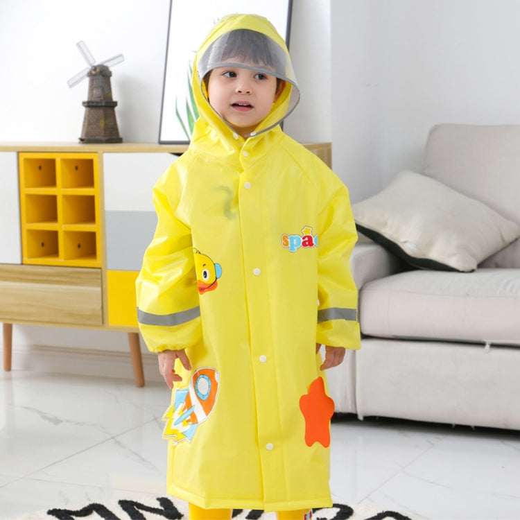 大帽簷卡通印花兒童雨衣附書包座椅，S、M、L、XL、XXL