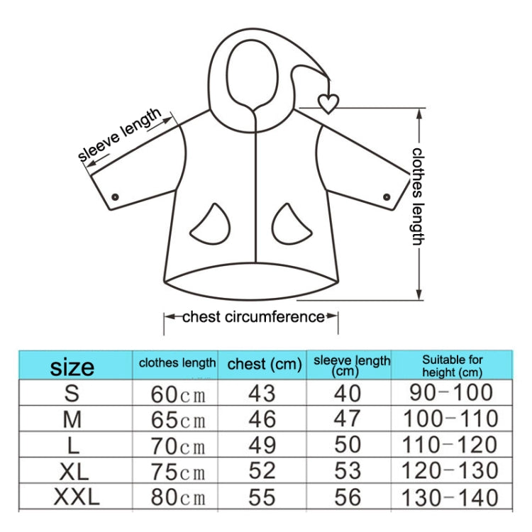大帽簷卡通印花兒童雨衣附書包座椅，S、M、L、XL、XXL