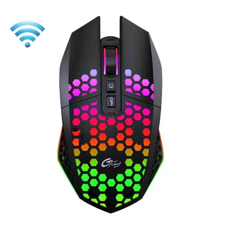 FMOUSE X801 8 鍵 1600DPI 中空發光遊戲辦公滑鼠，款式：黑色無線可充電，白色無線可充電，黑色有線，白色有線