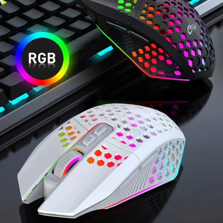 FMOUSE X801 8 鍵 1600DPI 中空發光遊戲辦公滑鼠，款式：黑色無線可充電，白色無線可充電，黑色有線，白色有線