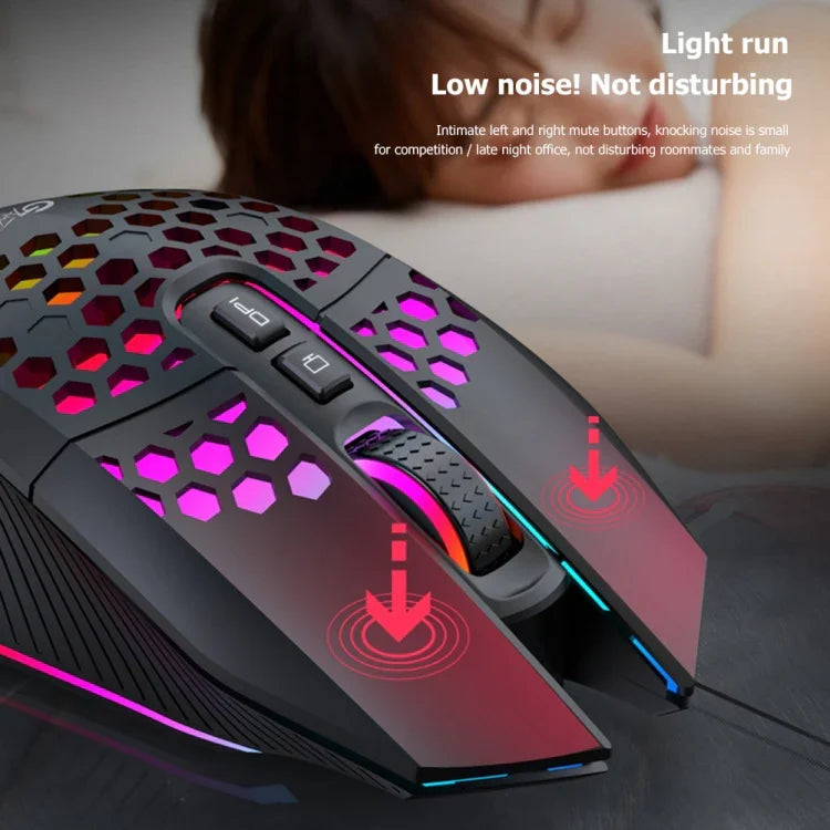 FMOUSE X801 8 鍵 1600DPI 中空發光遊戲辦公滑鼠，款式：黑色無線可充電，白色無線可充電，黑色有線，白色有線