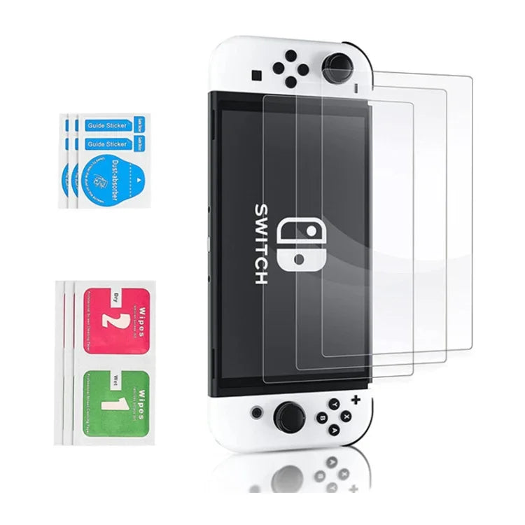 遊戲主機水晶殼遙感搖桿帽鋼化膜收納包套裝，適用於Switch OLED主機，收納包+水晶殼+搖桿帽x6+鋼化膜，白色收納包14合1（手繩），白色收納包16合1
