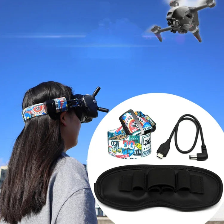 飛行攝影眼鏡塗鴉色頭帶固定帶，適用於 DJI FPV Goggles V2，帶子，帶子+電源線，帶子+電源線+墊片